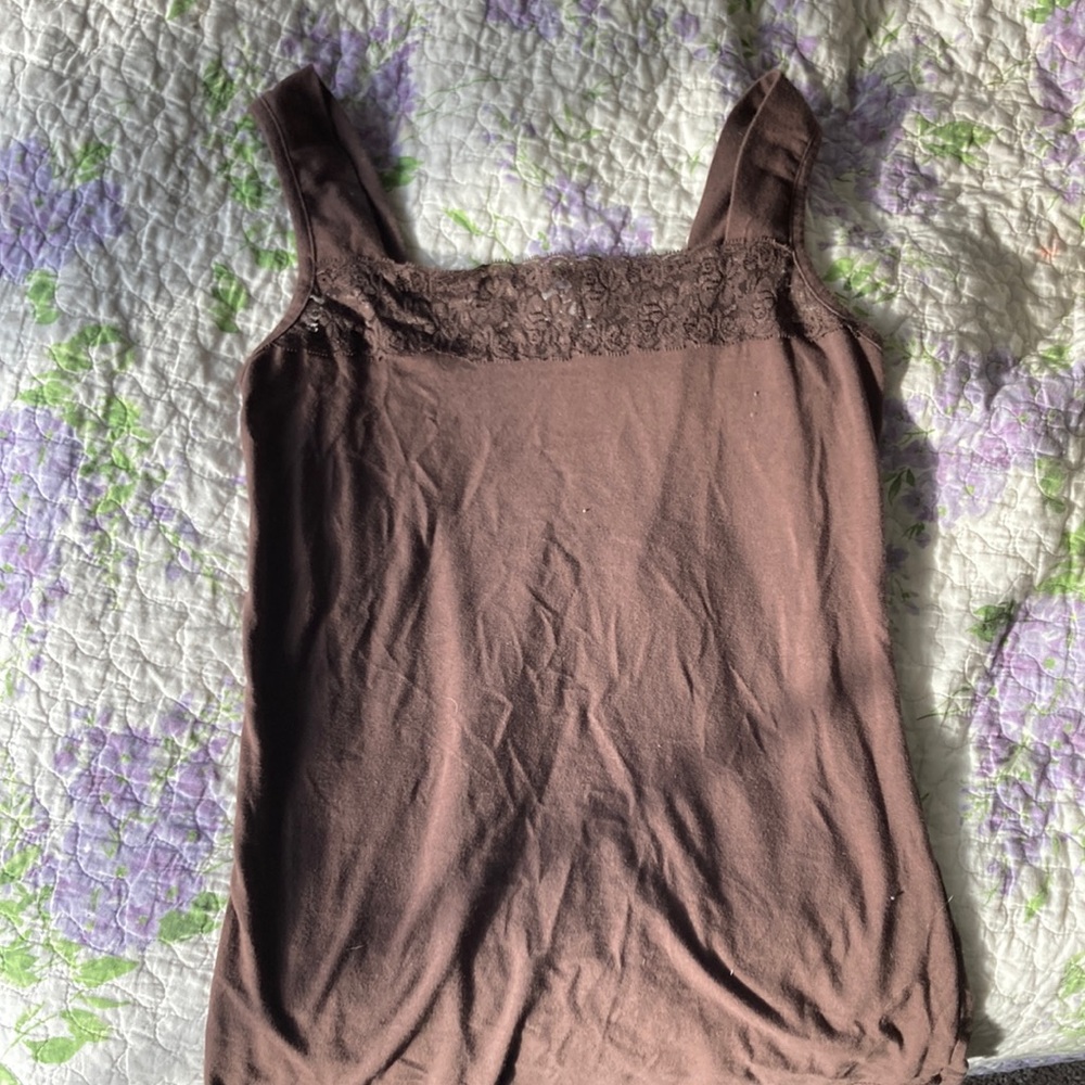 Brown cami tank top with lace